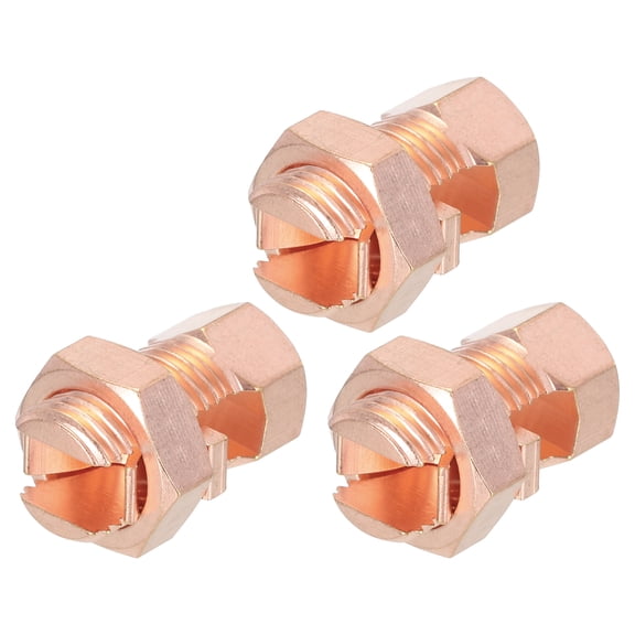 Uxcell 3PCS Split Bolt Connector Brass Copper Grounding Clamps TJ-25 with Matching Nut for Completing Ground Bonding