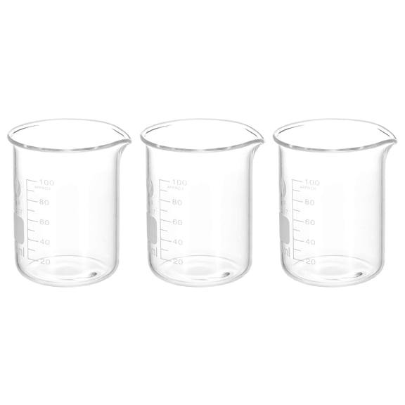 Uxcell 3Pack 100ml Low Form Glass Beaker, 3.3 Borosilicate Glass Graduated Measuring Cups with Spout