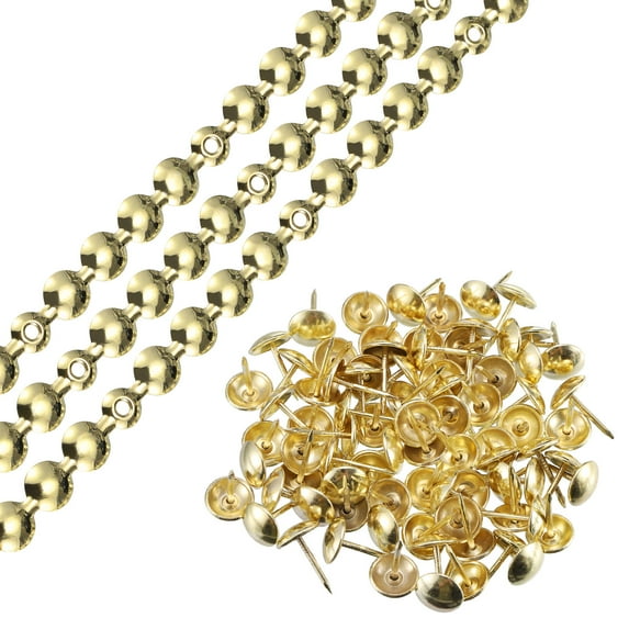 Uxcell 3 Pcs Iron Upholstery Tacks Strips Glossy Decorative Nail Trims with Upholstery Nails 3.28ft x 0.43'' Gold
