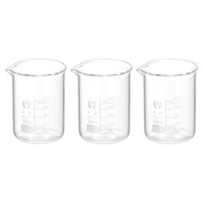 Uxcell 3Pack 50ml Low Form Glass Beaker, 3.3 Borosilicate Glass Graduated Measuring Cups with Spout