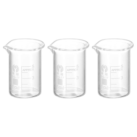 Uxcell 3Pack 5ml Low Form Glass Beaker, 3.3 Borosilicate Glass Graduated Measuring Cups with Spout