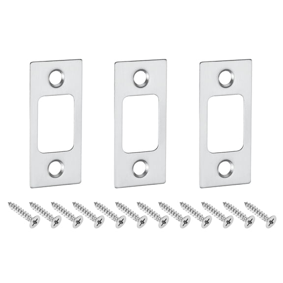 Uxcell 3Pack Door Strike Plate, 57mm x 25.5mm Stainless Steel Latch Deadbolt Replacement Lock Strike Plate, Silver