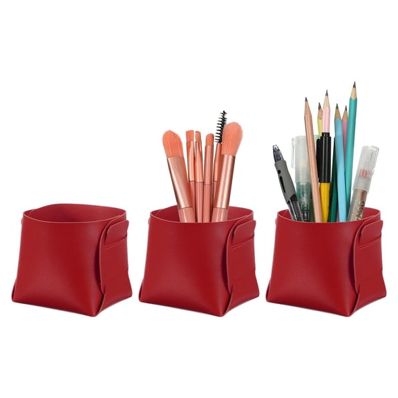 Uxcell 3Pack Leather Desk Organizer, Leather Pencil Pen Holder Jewelry Valet Tray Hair Accessories Organizer for Bedroom Drawer Office Key Wallet Watch Pen Pencil Glasses, Burgundy