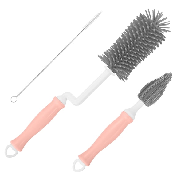 Uxcell 3Pack Silicone Bottle Cleaning Brush, 360 Rotation Long Curved Handle Water Bottles Cleaner Kits (Gray)
