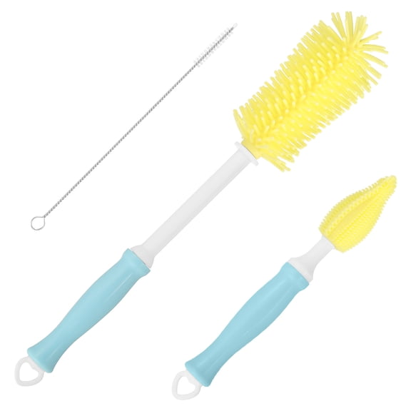 Uxcell 3Pack Silicone Bottle Cleaning Brush, 360 Rotation Long Straight Handle Water Bottles Cleaner Kits (Yellow)
