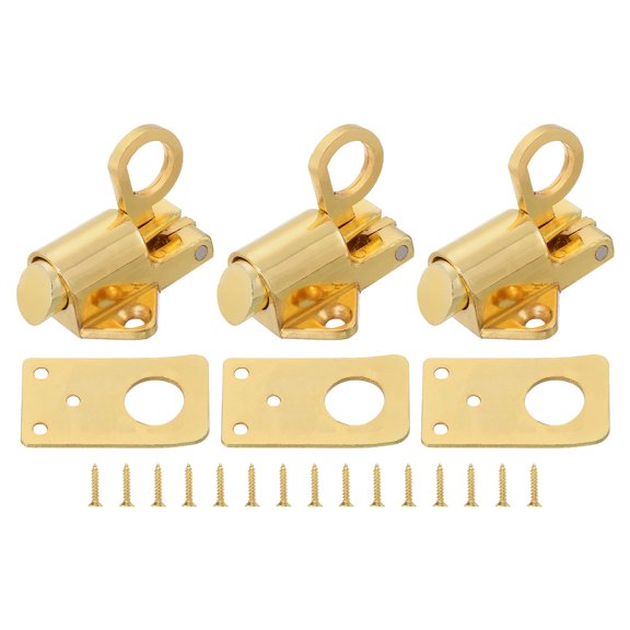 Uxcell 3Pack Spring Bounce Lock, Zinc Alloy Pull Ring Spring Bounce Door Bolt, Gold
