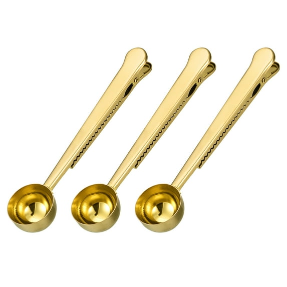 Uxcell 3Pack Stainless Steel Coffee Scoop Clip 2 in 1 Coffee Measuring Spoon, Gold