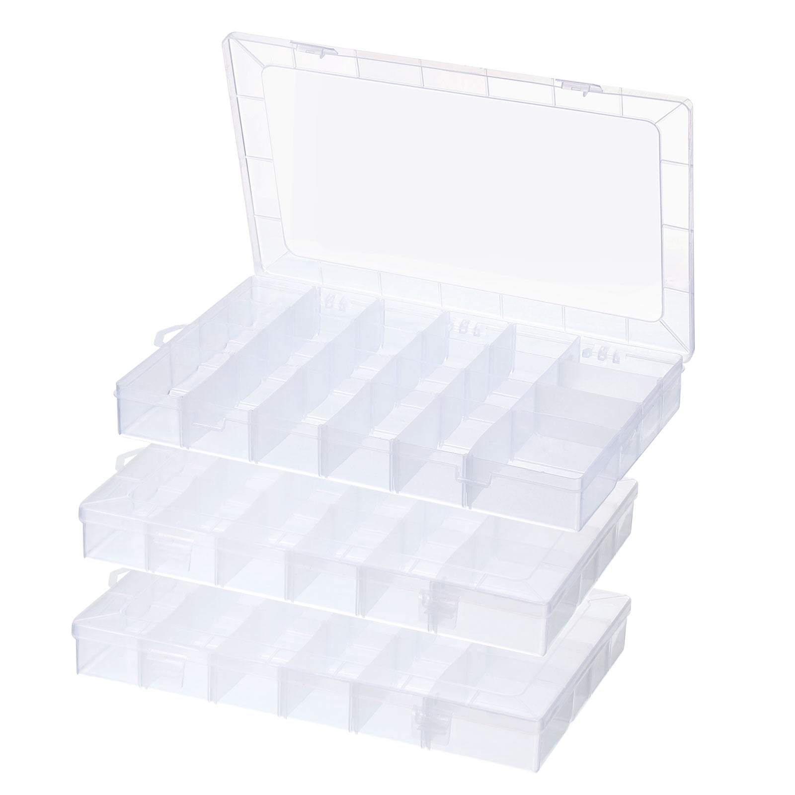Uxcell 3Pcs 13.6x8.6x1.9 inch Nail Charm Organizer 24 Grids Craft Storage Box