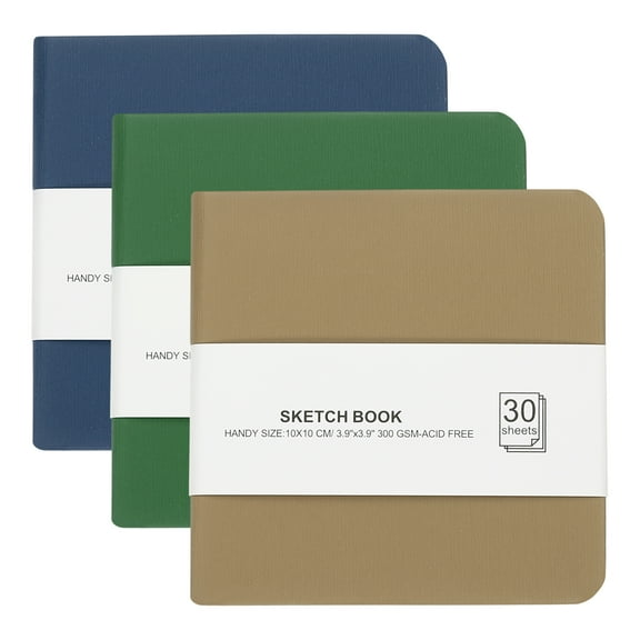 Uxcell 3Pcs 30 Sheet 300GSM/140lb Watercolor Sketchbook, Dark Blue/Dark Green/Brown