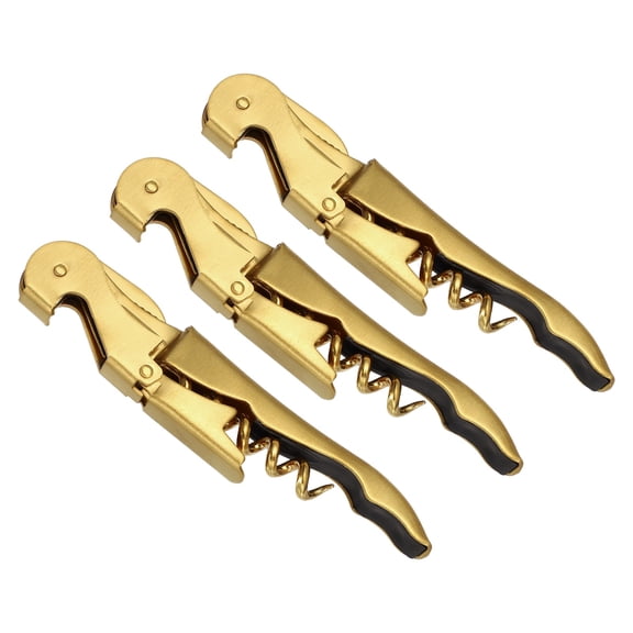 Uxcell 3Pcs 5" Wine Openers Waiter Corkscrew Wine Bottle Opener, Gold