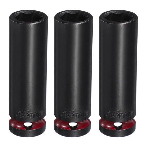 Uxcell 3Pcs 6 Point Deep Impact Socket 1/2" Drive 15mm Metric CR-V Steel Spindle Axle Hex Nut Bolt Sockets 3" Long for Auto Machine Repair, Purple Black