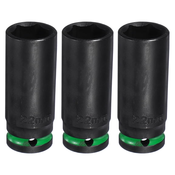 Uxcell 3Pcs 6 Point Deep Impact Socket 1/2" Drive 22mm Metric CR-V Steel Spindle Axle Hex Nut Bolt Sockets 3" Long for Auto Machine Repair, Green Black