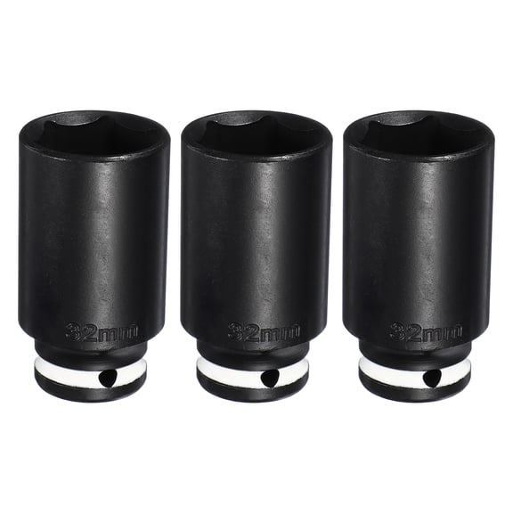 Uxcell 3Pcs 6 Point Deep Impact Socket 1/2" Drive 32mm Metric CR-V Steel Spindle Axle Hex Nut Bolt Sockets 3" Long for Auto Machine Repair, White Black