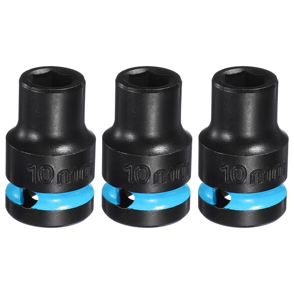 Uxcell 3Pcs 6 Point Shallow Impact Socket 1/2" Drive 10mm Metric CR-V Steel Spindle Axle Hex Nut Bolt Sockets 1.5" Long for Auto Machine Repair, Blue Black
