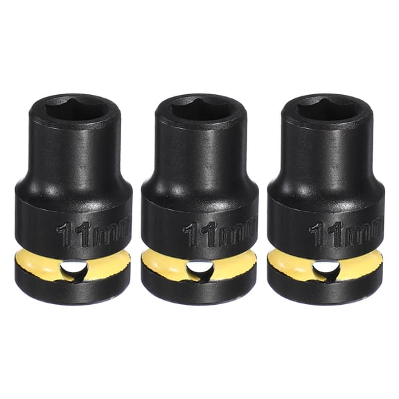 Uxcell 3Pcs 6 Point Shallow Impact Socket 1/2" Drive 11mm Metric CR-V Steel Spindle Axle Hex Nut Bolt Sockets 1.5" Long for Auto Machine Repair, Yellow Black
