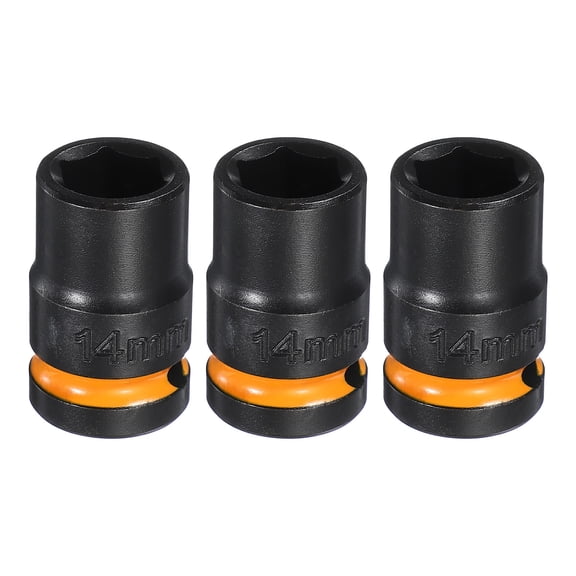 Uxcell 3Pcs 6 Point Shallow Impact Socket 1/2" Drive 14mm Metric CR-V Steel Spindle Axle Hex Nut Bolt Sockets 1.5" Long for Auto Machine Repair, Orange Black