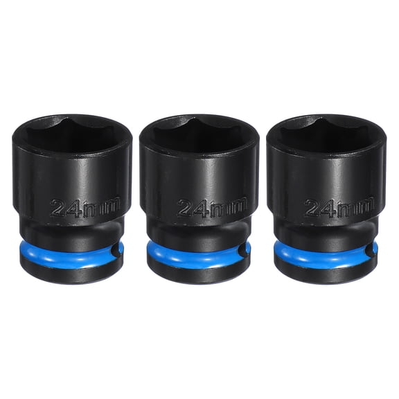 Uxcell 3Pcs 6 Point Shallow Impact Socket 1/2" Drive 24mm Metric CR-V Steel Spindle Axle Hex Nut Bolt Sockets 1.5" Long for Auto Machine Repair, Dark Blue Black
