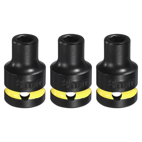 Uxcell 3Pcs 6 Point Shallow Impact Socket 1/2" Drive 8mm Metric CR-V Steel Spindle Axle Hex Nut Bolt Sockets 1.5" Long for Auto Machine Repair, Yellow Black