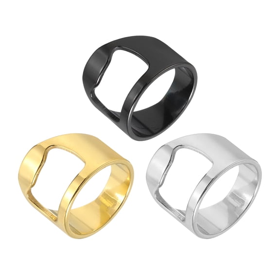 Uxcell 3Pcs Bottle Opener Rings, Titanium Steel Ring Bottle Cap Opener Creative Finger Thumb Beer Opening Tool for Men Women Party Bar Present Supplies Bartender Tool, Size 11, Multicolor