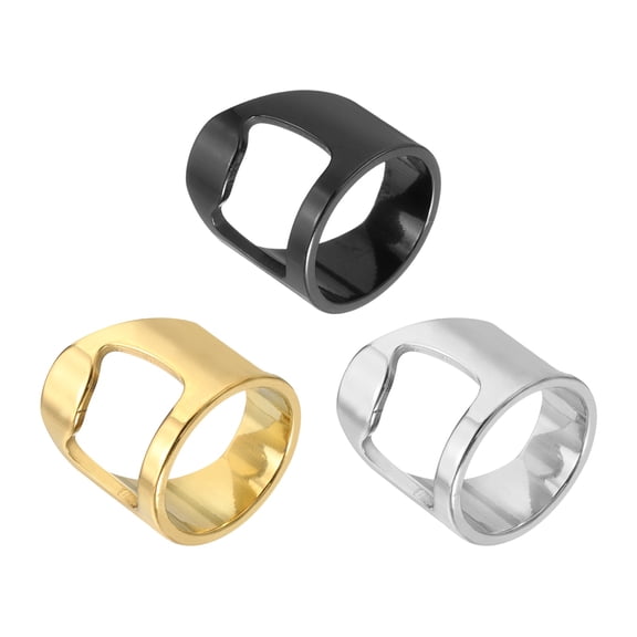 Uxcell 3Pcs Bottle Opener Rings, Titanium Steel Ring Bottle Cap Opener Creative Finger Thumb Beer Opening Tool for Men Women Party Bar Present Supplies Bartender Tools, Size 7, Multicolor