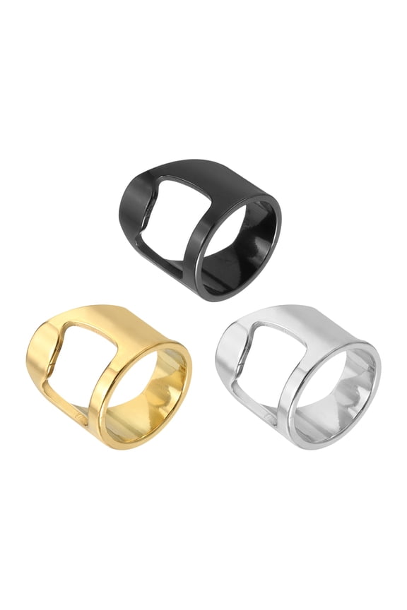 3Pcs Bottle Opener Rings, Titanium Steel Ring Bottle Cap Opener Creative Finger Thumb Beer Opening Tool for Men Women Party Bar Present Supplies Bartender Tools, Size 7, Multicolor