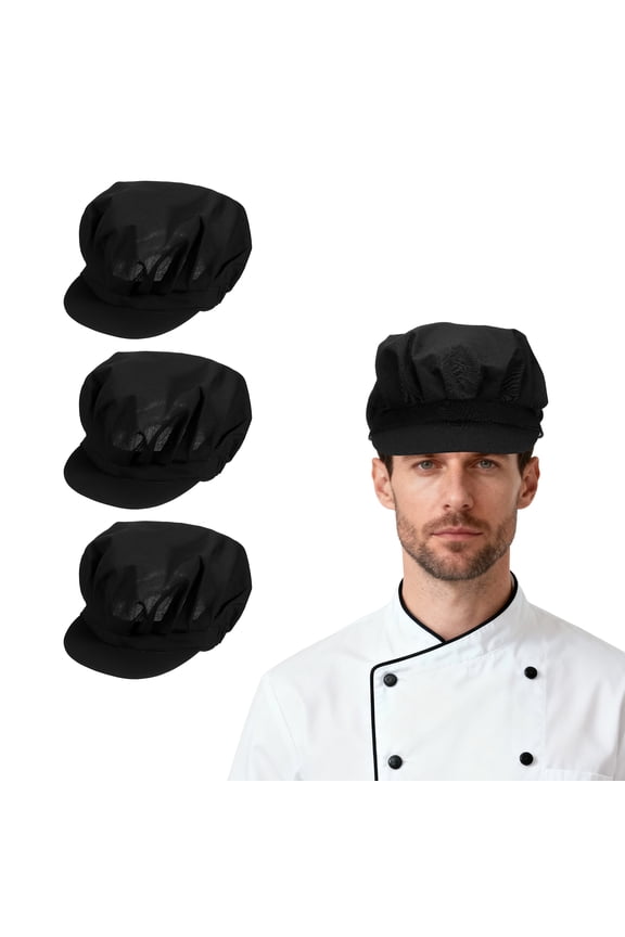 3Pcs Chef Hat, Adjustable Elastic Band Cotton Baker Hat for Women and Men, Full Cloth Baker Hat Food Service Hair Nets for Home Restaurant Kitchen Cooking, Black