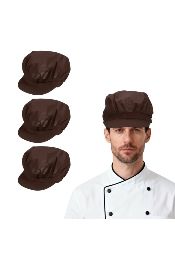 3Pcs Chef Hat, Adjustable Elastic Band Cotton Baker Hat for Women and Men, Full Cloth Baker Hat Food Service Hair Nets for Home Restaurant Kitchen Cooking, Brown