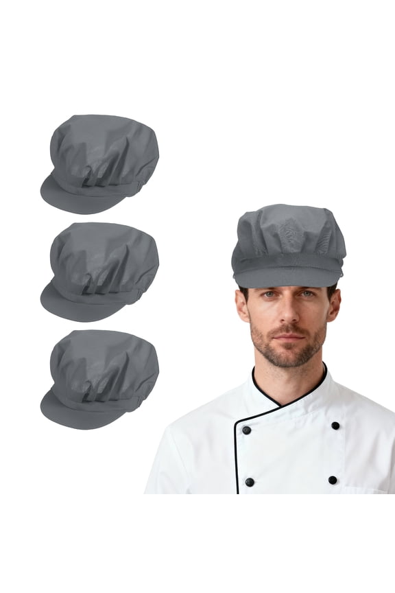3Pcs Chef Hat, Adjustable Elastic Band Cotton Baker Hat for Women and Men, Full Cloth Baker Hat Food Service Hair Nets for Home Restaurant Kitchen Cooking, Grey