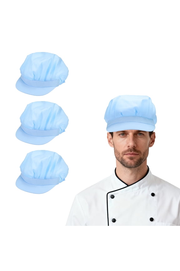 3Pcs Chef Hat, Adjustable Elastic Band Cotton Baker Hat for Women and Men, Full Cloth Baker Hat Food Service Hair Nets for Home Restaurant Kitchen Cooking, Shallow Blue