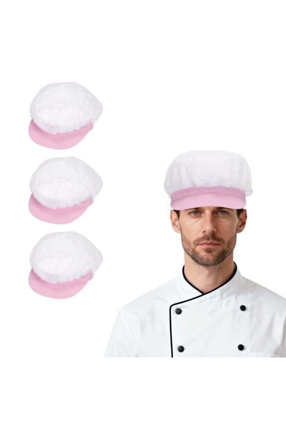 3Pcs Chef Hat, Adjustable Elastic Band Cotton Baker Hat for Women and Men, Full Mesh Baker Hat Food Service Hair Nets for Home Restaurant Kitchen Cooking, White and Pink