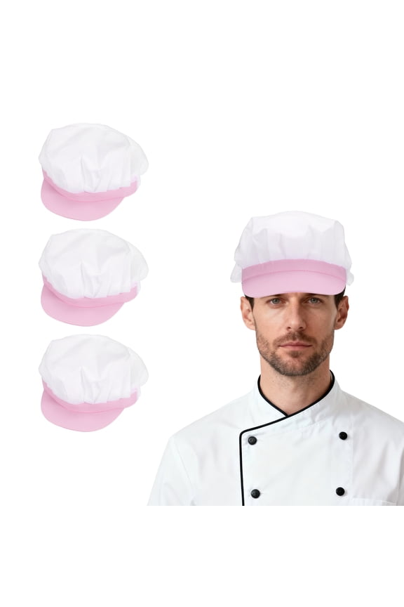 3Pcs Chef Hat, Adjustable Elastic Band Cotton Baker Hat for Women and Men, Half Mesh Baker Hat Food Service Hair Nets for Home Restaurant Kitchen Cooking, White and Pink