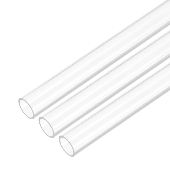 Uxcell 3Pcs Clear Rigid Acrylic Pipe, 10mm (0.39") ID x 12mm(0.47") OD x 356mm(14") L Plastic Round Tube PMMA Tubing for Plumbing Lighting Aquarium Tube Water Cooling System DIY Project