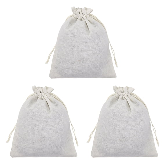 Uxcell 3Pcs Coin Sacks Bag, 9.8 x 7.9" Canvas Coin Money Cash Bag Drawstring Bank Coin Deposit Change Transit for Cash Sorting Storage, Raw Edge Linen