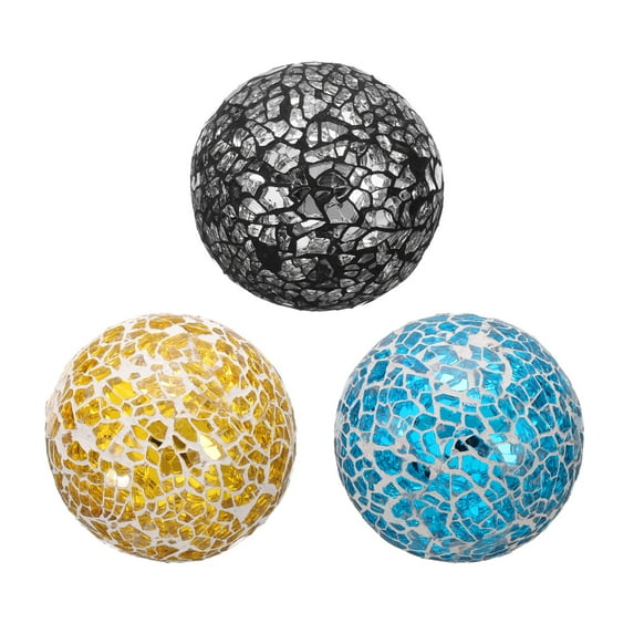 Uxcell 3Pcs Decorative Glass Balls 2.36 Inch Orbs Centerpiece Balls Mosaic Glass Ball Sphere for Decor Bowls Vases Dining Table Party, Silver Black, Gold Tone, Light Blue