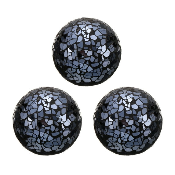 Uxcell 3Pcs Decorative Glass Balls 2.36 Inch Orbs Centerpiece Balls Mosaic Glass Ball Sphere for Decor Bowls Vases Dining Table Party, Bright Black