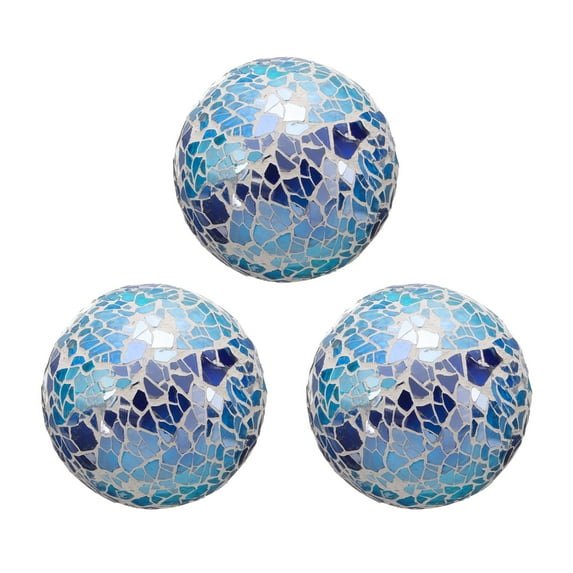 Uxcell 3Pcs Decorative Glass Balls 2.36 Inch Orbs Centerpiece Balls Mosaic Glass Ball Sphere for Decor Bowls Vases Dining Table Party, Bright Blue
