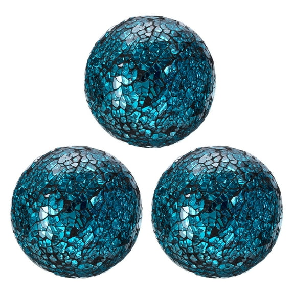 Uxcell 3Pcs Decorative Glass Balls 3.15 inch Orbs Centerpiece Balls Mosaic Glass Balls for Decor Bowls, Blue