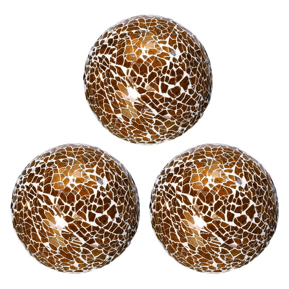 Uxcell 3Pcs Decorative Glass Balls 3.15 inch Orbs Centerpiece Balls Mosaic Glass Balls for Decor Bowls, Dark Brown