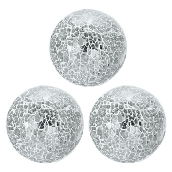 Uxcell 3Pcs Decorative Glass Balls 3.15 inch Orbs Centerpiece Balls Mosaic Glass Balls for Decor Bowls, Silver White
