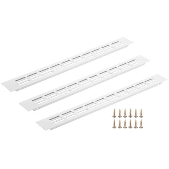 Uxcell 3Pcs Door Air Vent Cover, 15.7 x 1.65 Inch (Outer Dimensions) Aluminum Louvered Ventilation Grille Rectangle Toe Kick Vent with Mounting Screws for Shoe Cabinet Wardrobe, White