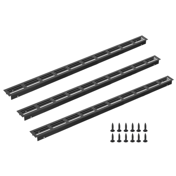 Uxcell 3Pcs Door Air Vent Cover, 19.7 x 1.2 Inch (Outer Dimensions) Aluminum Louvered Ventilation Grille Rectangle Toe Kick Vent with Mounting Screws for Shoe Cabinet Wardrobe, Black