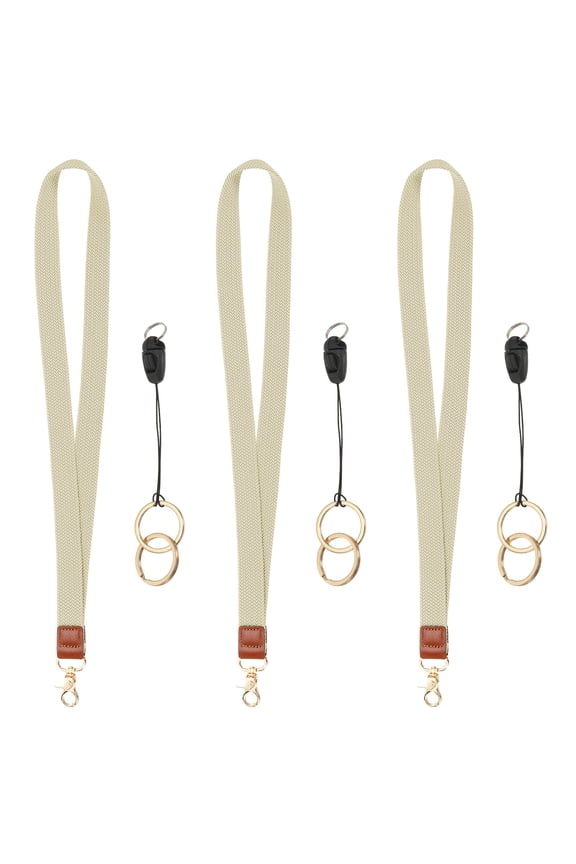 3Pcs Elastic Lanyard for Keys, Cute Keychain Neck Lanyard for Women Men Teacher Long Keychain Braid Strap for ID Badge Wallet Phone Card Business Office, Beige