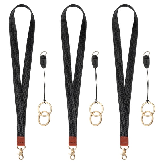 Uxcell 3Pcs Elastic Lanyard for Keys, Cute Keychain Neck Lanyard for Women Men Teacher Long Keychain Braid Strap for ID Badge Wallet Phone Card Business Office, Black