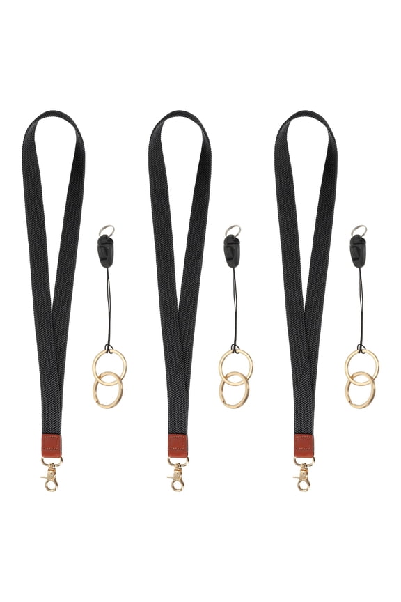 3Pcs Elastic Lanyard for Keys, Cute Keychain Neck Lanyard for Women Men Teacher Long Keychain Braid Strap for ID Badge Wallet Phone Card Business Office, Black