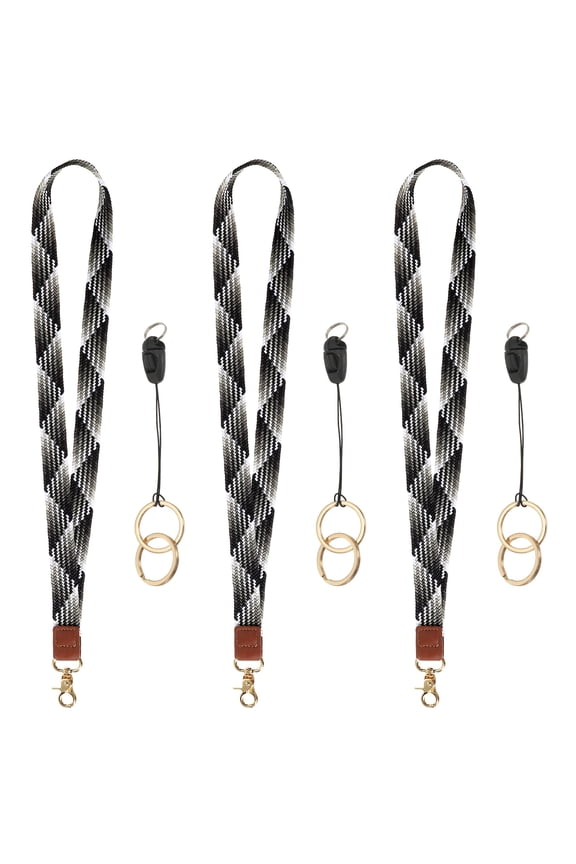 3Pcs Elastic Lanyard for Keys, Cute Keychain Neck Lanyard for Women Men Teacher Long Keychain Braid Strap for ID Badge Wallet Phone Card Business Office, Black Chocolate