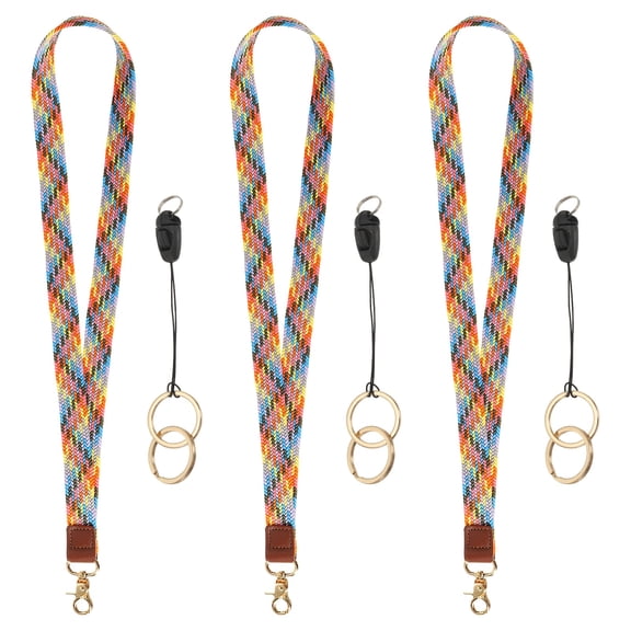 Uxcell 3Pcs Elastic Lanyard for Keys, Cute Keychain Neck Lanyard for Women Men Teacher Long Keychain Braid Strap for ID Badge Wallet Phone Card Business Office, Colorful Purple