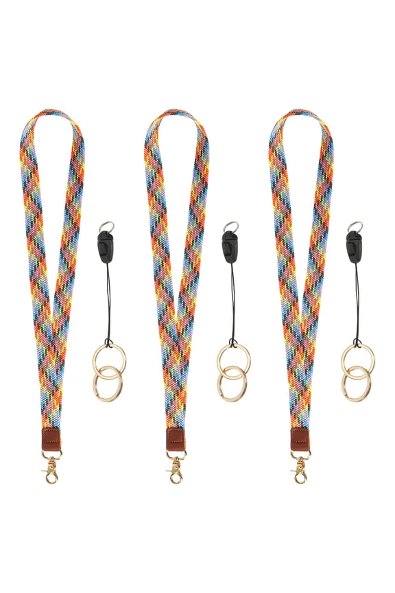 3Pcs Elastic Lanyard for Keys, Cute Keychain Neck Lanyard for Women Men Teacher Long Keychain Braid Strap for ID Badge Wallet Phone Card Business Office, Colorful Purple