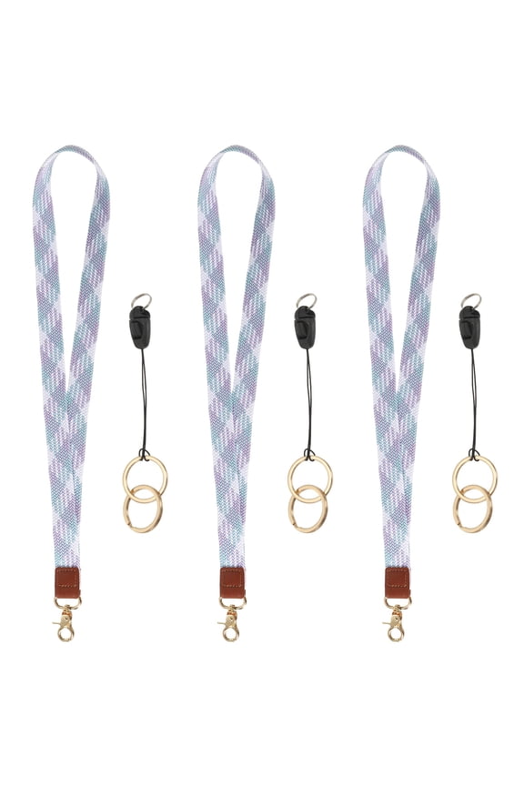 3Pcs Elastic Lanyard for Keys, Cute Keychain Neck Lanyard for Women Men Teacher Long Keychain Braid Strap for ID Badge Wallet Phone Card Business Office, Pink Blue Purple