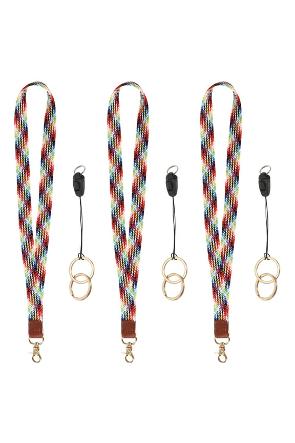 3Pcs Elastic Lanyard for Keys, Cute Keychain Neck Lanyard for Women Men Teacher Long Keychain Braid Strap for ID Badge Wallet Phone Card Business Office, Rainbow