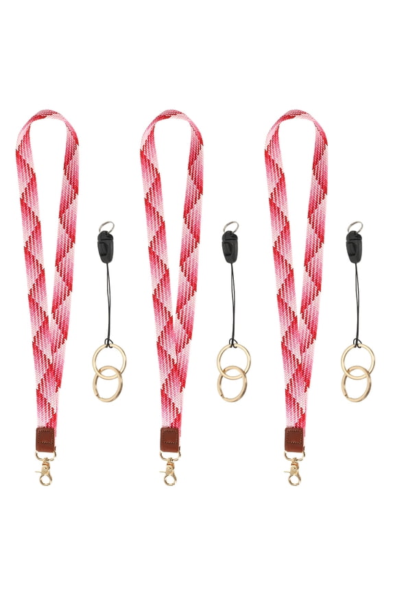 3Pcs Elastic Lanyard for Keys, Cute Keychain Neck Lanyard for Women Men Teacher Long Keychain Braid Strap for ID Badge Wallet Phone Card Business Office, Strawberry Red